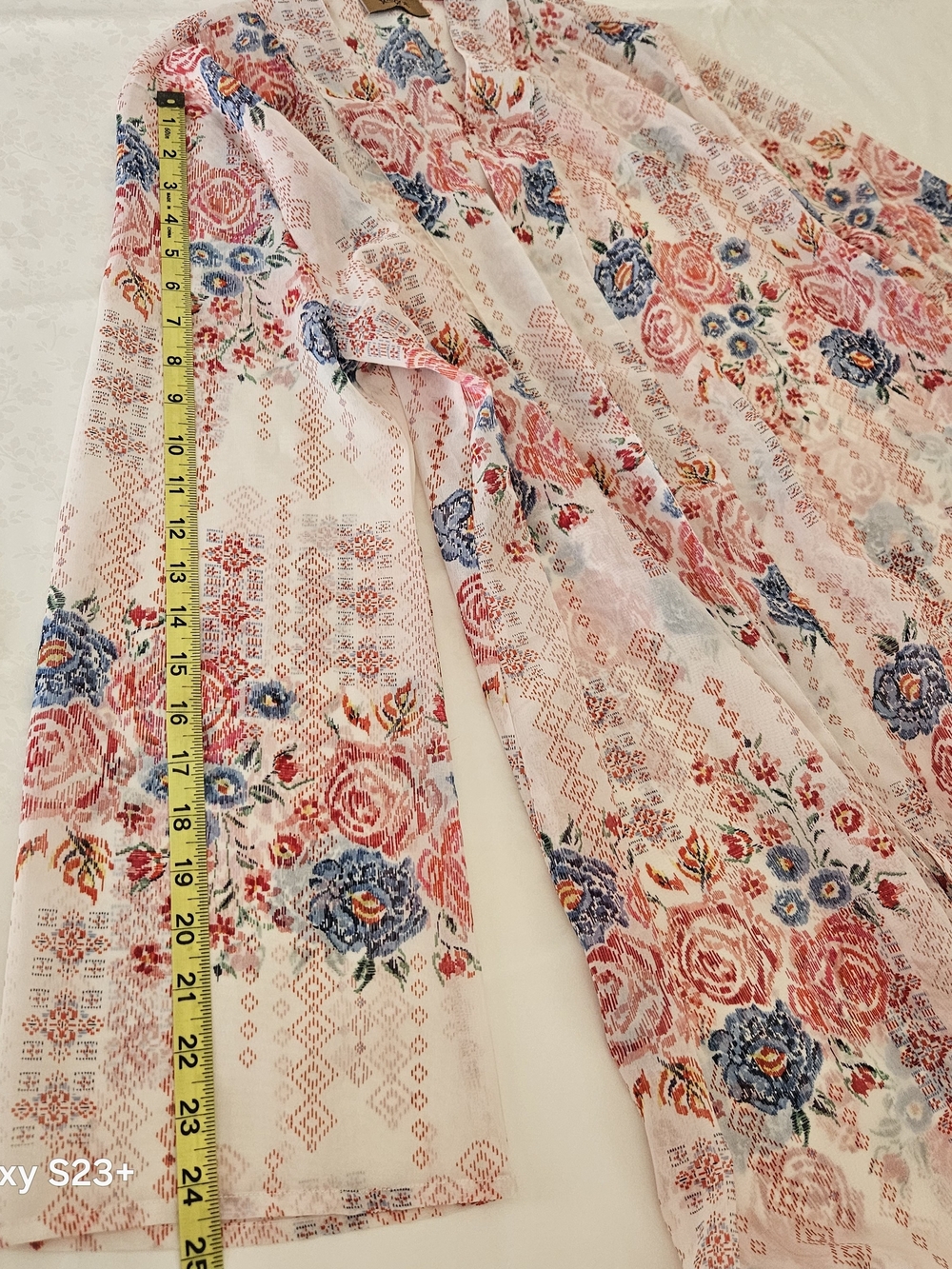 JORJA Floral Kimono Cardigan Duster XL White Pink Blue Open Front Lightweight - Picture 11 of 11